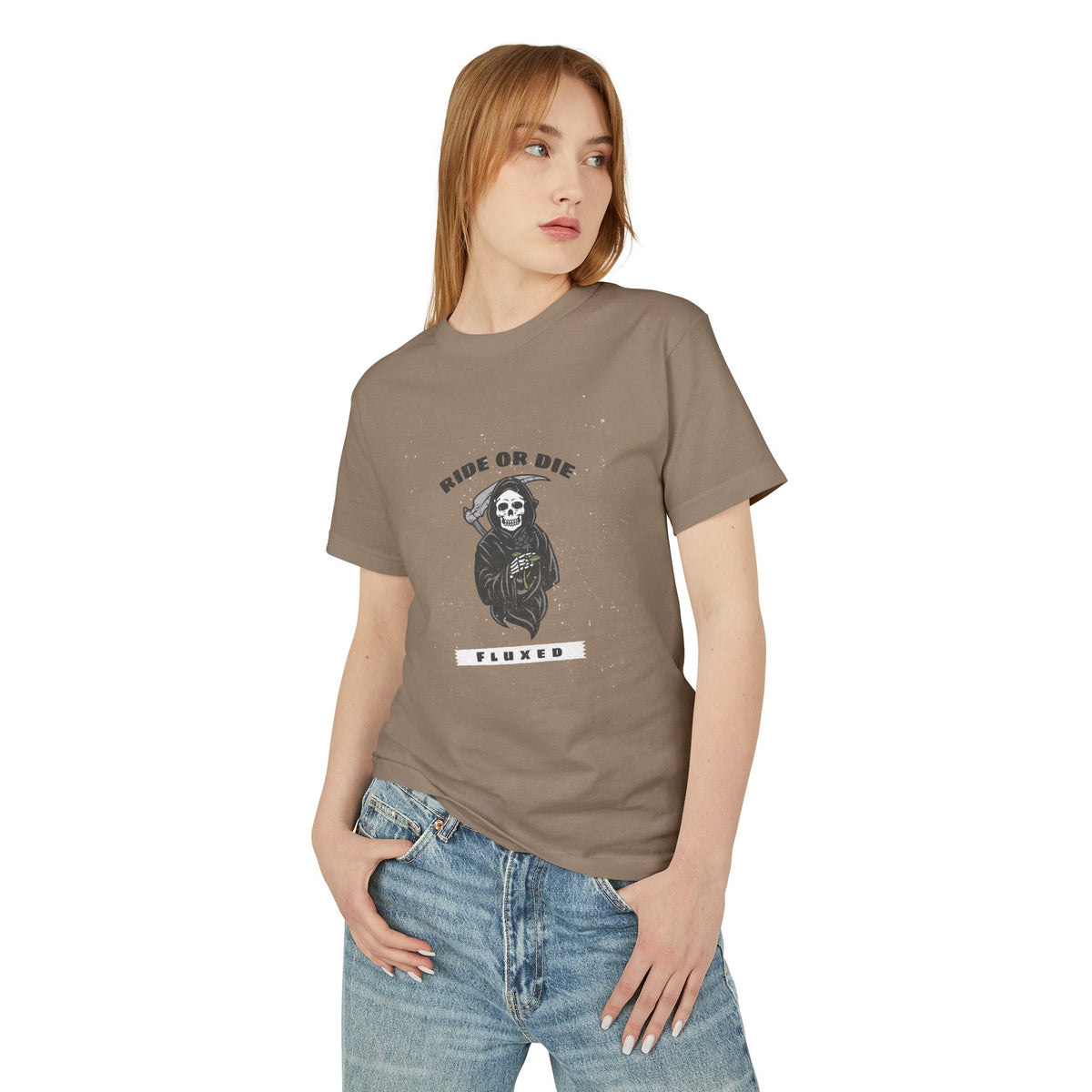 Fluxed Skull Tee — 'Ride or Die' Vintage Reaper Graphic T-Shirt