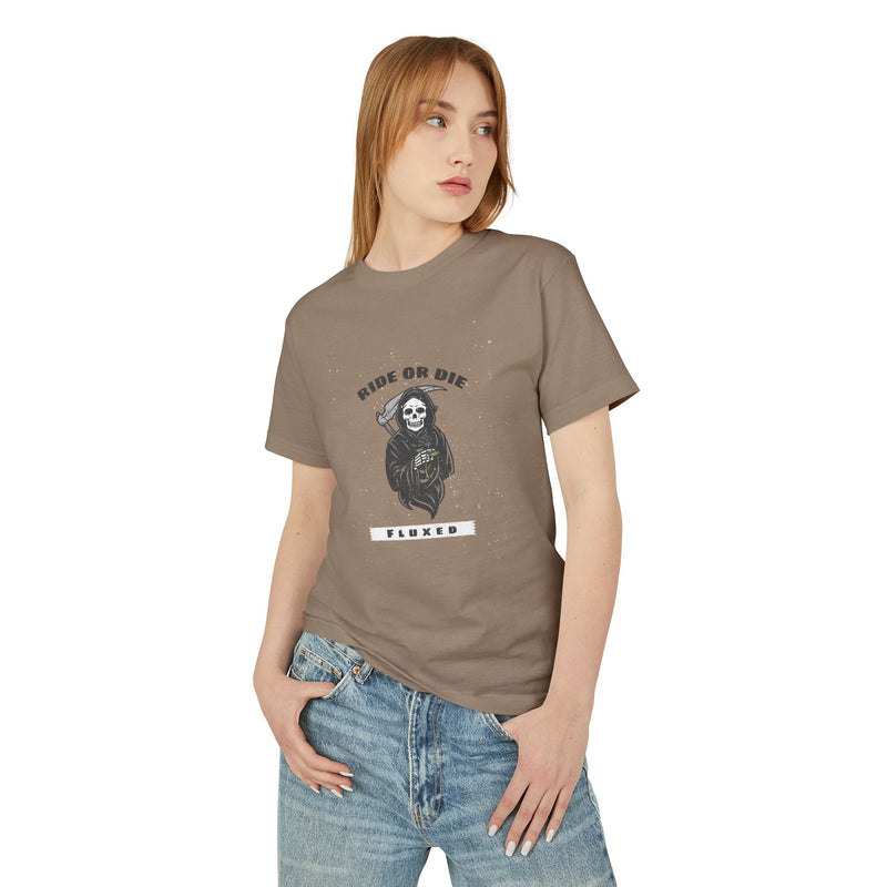 Fluxed Skull Tee — 'Ride or Die' Vintage Reaper Graphic T-Shirt