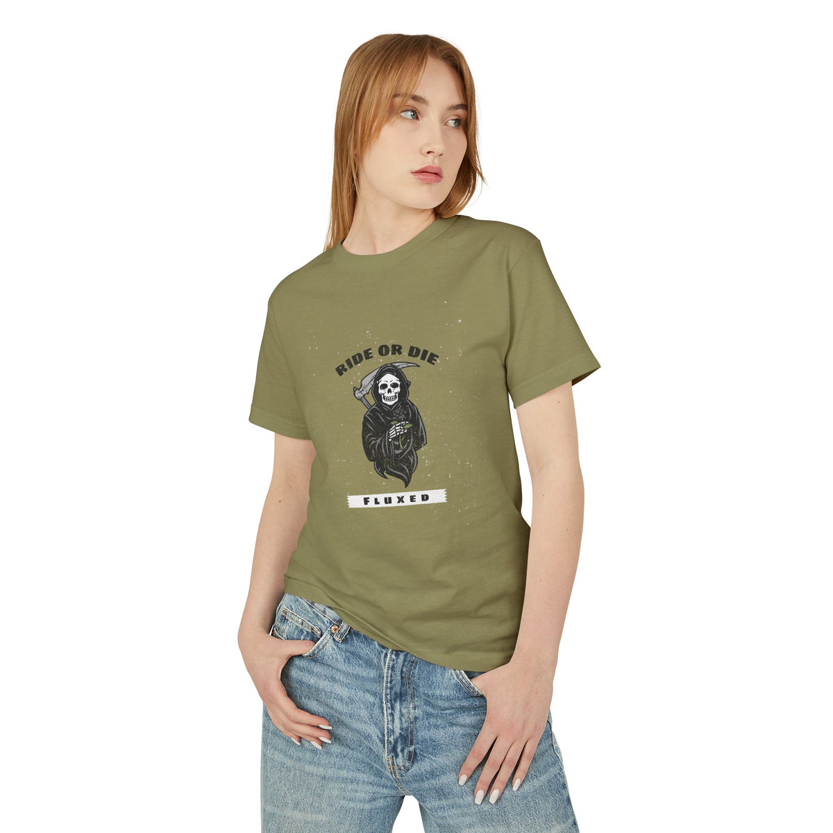Fluxed Skull Tee — 'Ride or Die' Vintage Reaper Graphic T-Shirt