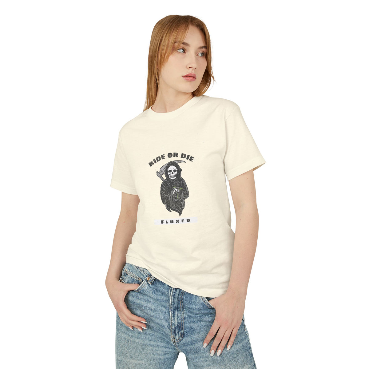 Fluxed Skull Tee — 'Ride or Die' Vintage Reaper Graphic T-Shirt