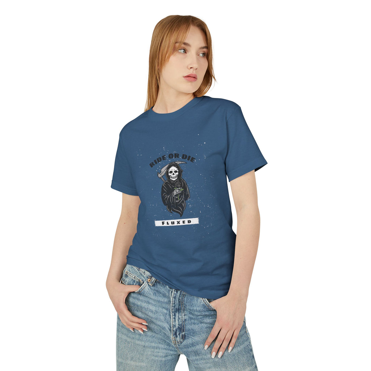 Fluxed Skull Tee — 'Ride or Die' Vintage Reaper Graphic T-Shirt