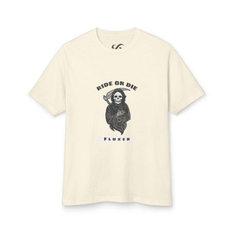 Fluxed Skull Tee — 'Ride or Die' Vintage Reaper Graphic T-Shirt