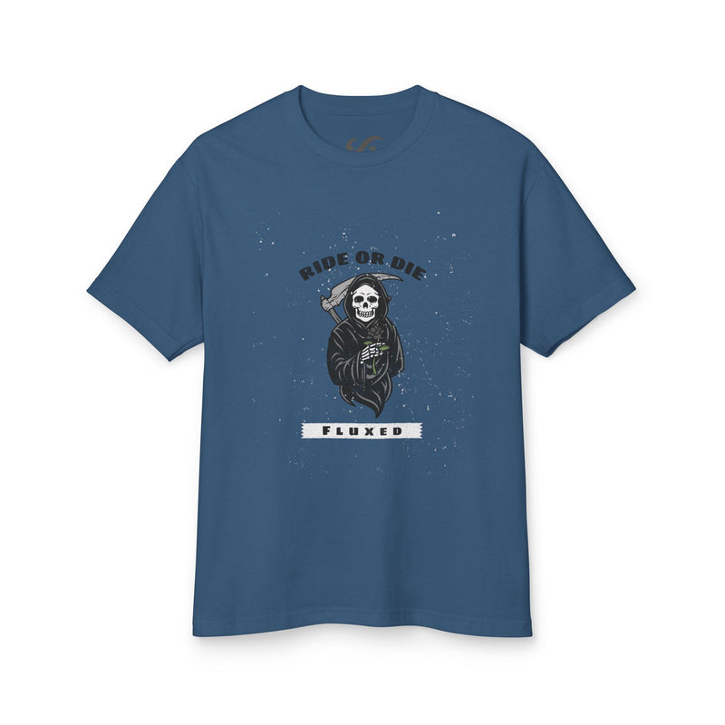 Fluxed Skull Tee — 'Ride or Die' Vintage Reaper Graphic T-Shirt